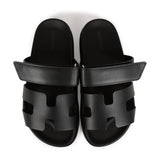 Hermes Chypre Sandals Black Calfskin Palladium Hardware 34.5 EU