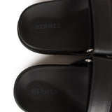 Hermes Chypre Sandals Black Calfskin Palladium Hardware 34.5 EU
