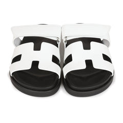 Hermes Chypre Sandals White Calfskin Palladium Hardware 35.5 EU