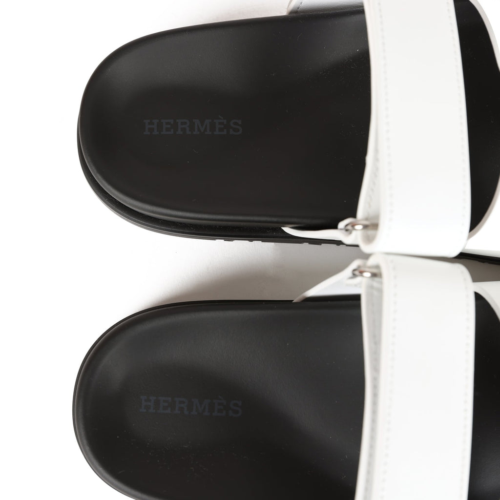 Hermes Chypre Sandals White Calfskin Palladium Hardware 35.5 EU