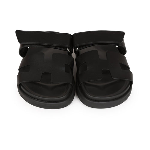 Hermes Chypre Sandals Black Calfskin Palladium Hardware 35 EU