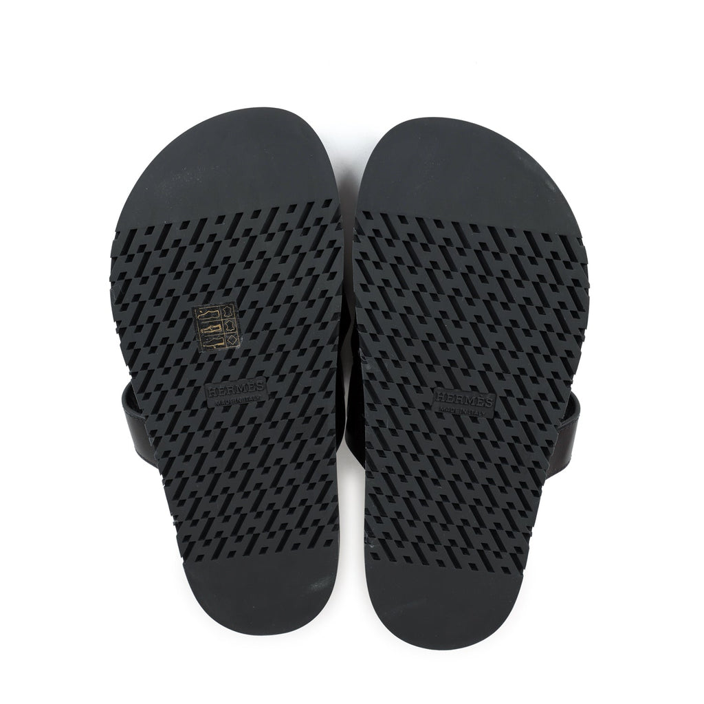 Hermes Chypre Sandals Black Calfskin Palladium Hardware 35 EU