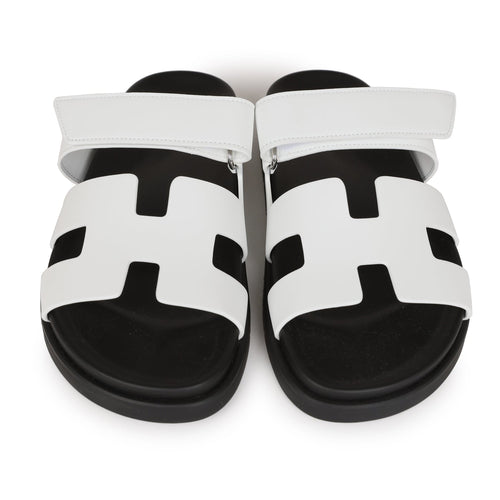 Hermes Chypre Sandals White Calfskin Palladium Hardware 39 EU