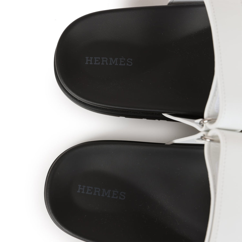 Hermes Chypre Sandals White Calfskin Palladium Hardware 39 EU