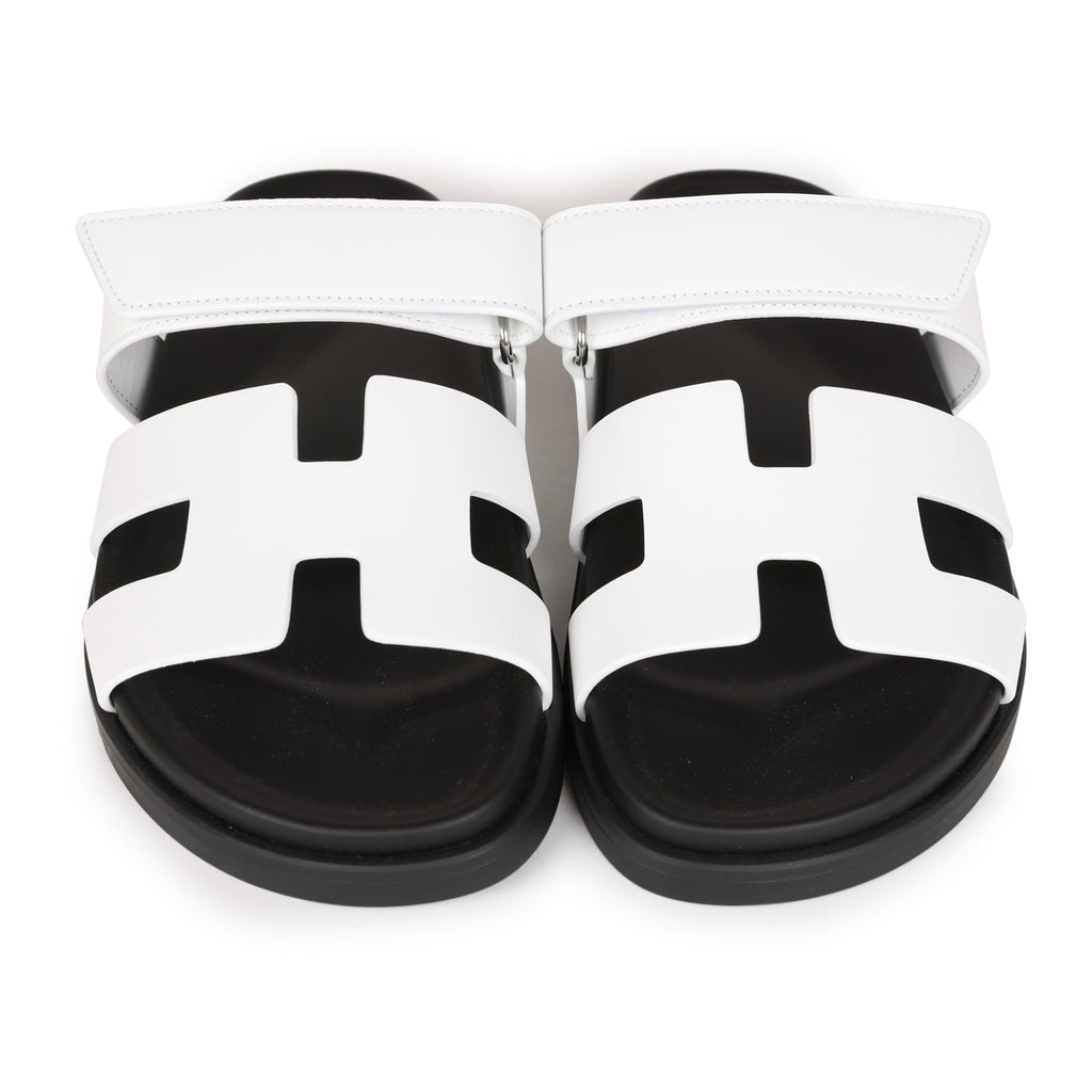 Hermes Chypre Sandals White Calfskin Palladium Hardware 38.5 EU