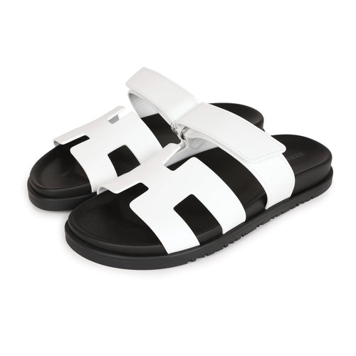 Hermes Chypre Sandals White Calfskin Palladium Hardware 38.5 EU