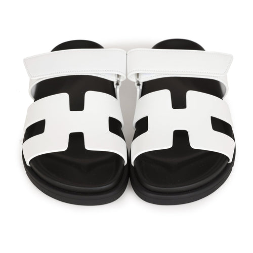 Hermes Chypre Sandals White Calfskin Palladium Hardware 37.5 EU