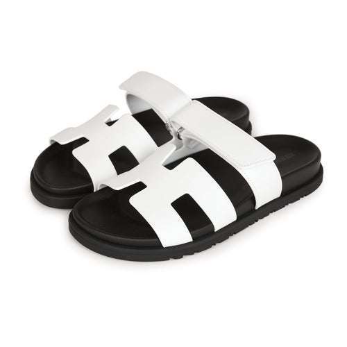 Hermes Chypre Sandals White Calfskin Palladium Hardware 37.5 EU