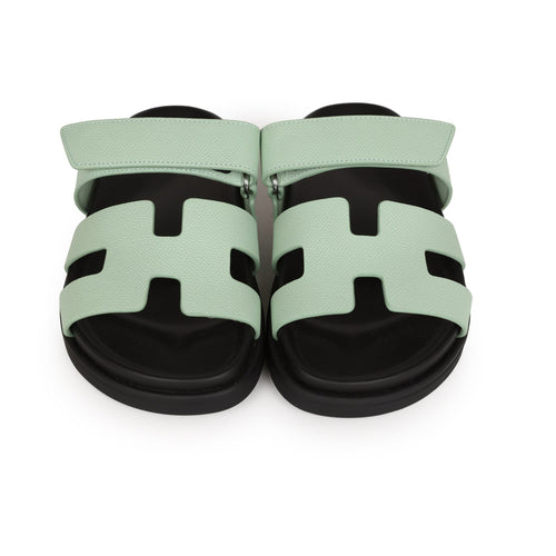 Hermes Chypre Sandals Vert Jade Epsom Palladium Hardware 36.5 EU