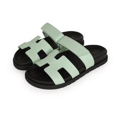 Hermes Chypre Sandals Vert Jade Epsom Palladium Hardware 36.5 EU
