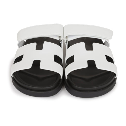 Hermes Chypre Sandals White Calfskin Palladium Hardware 38 EU