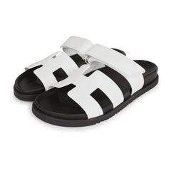 Hermes Chypre Sandals White Calfskin Palladium Hardware 38 EU