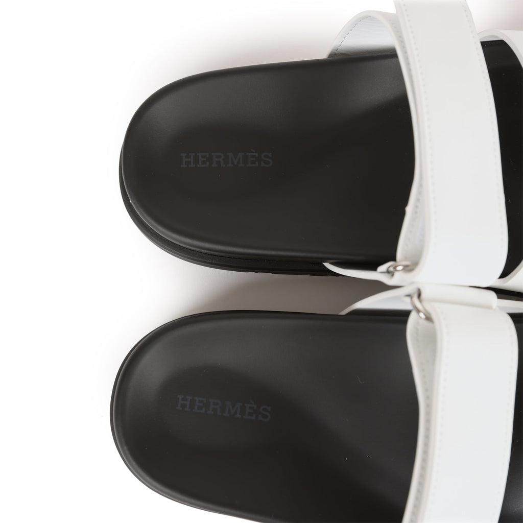 Hermes Chypre Sandals White Calfskin Palladium Hardware 38 EU