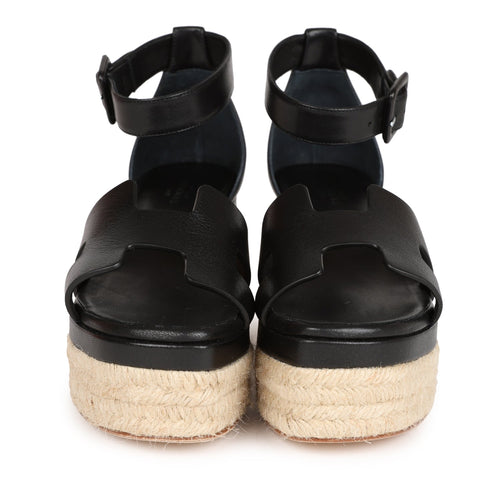 Hermes Doll 60 Espadrille Sandals Black Calfskin Palladium Hardware 35 EU