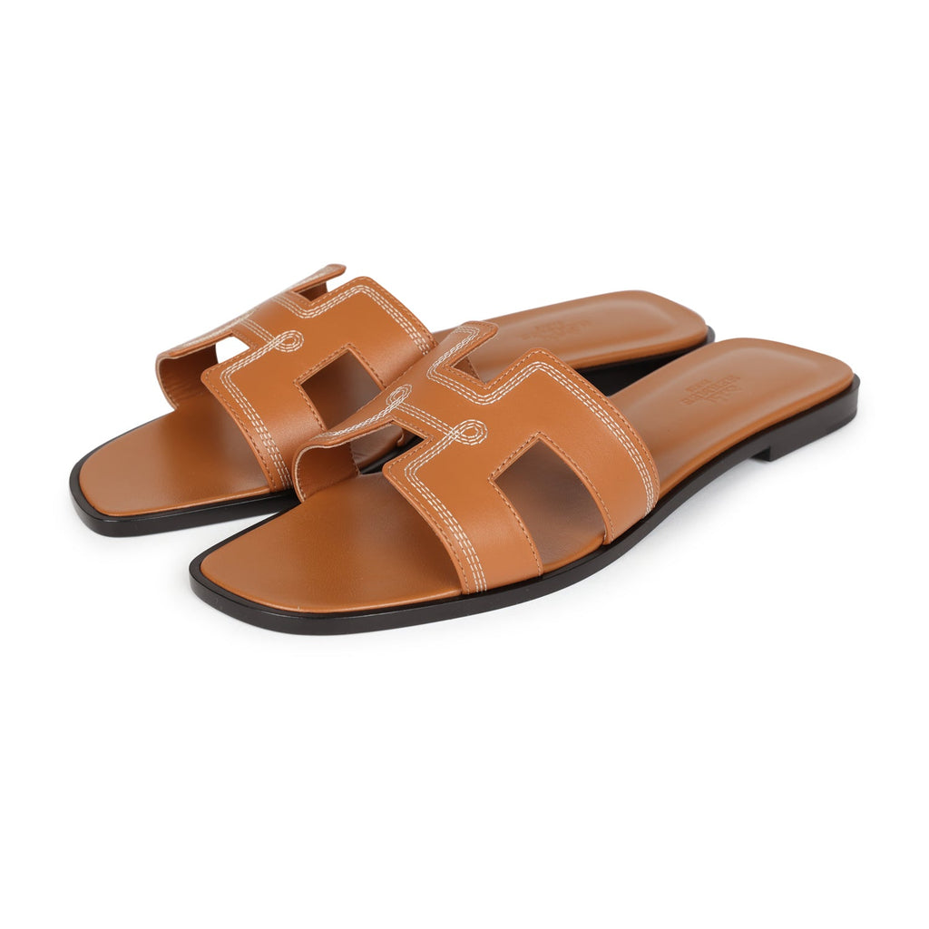 Hermes Oran Sandals Natural Veau Brode 39.5 EU