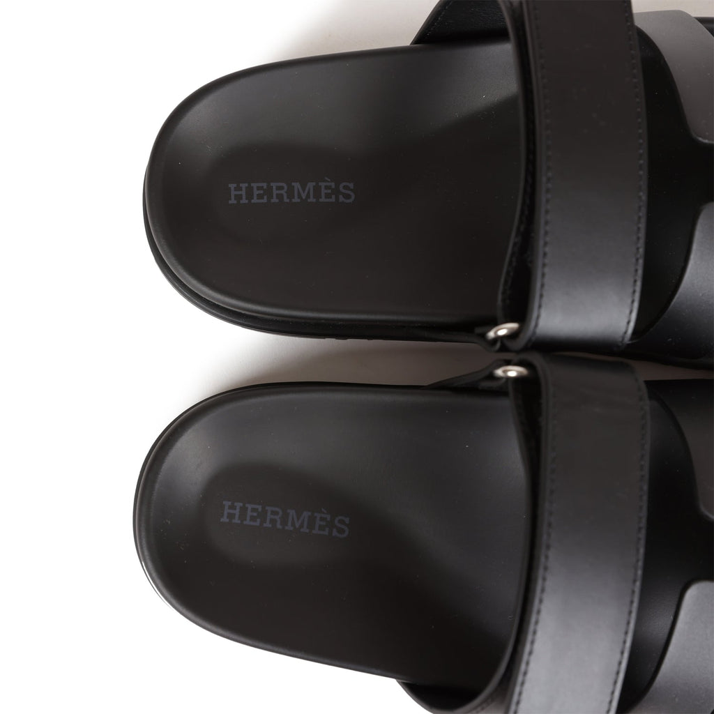 Hermes Chypre Techno Sandals Black Calfskin Palladium Hardware 35.5 EU