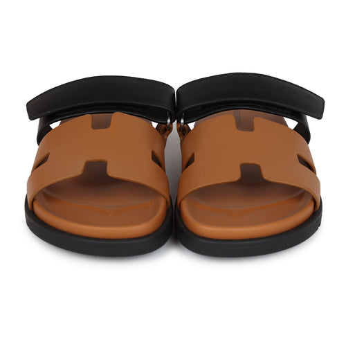 Hermes Chypre Sandals Black and Natural Calfskin Palladium Hardware 40.5 EU