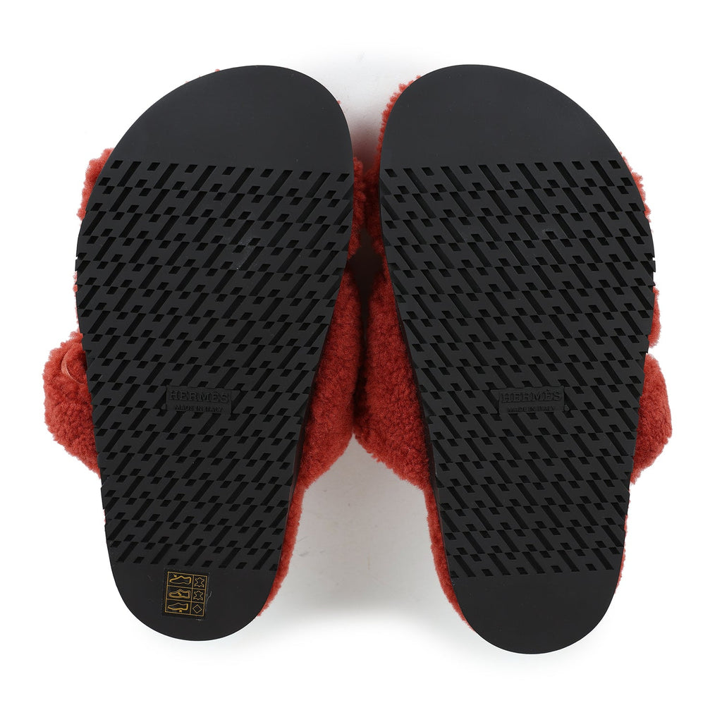 Hermes Chypre Techno Sandals Rouge de Turin Woolskin 37.5