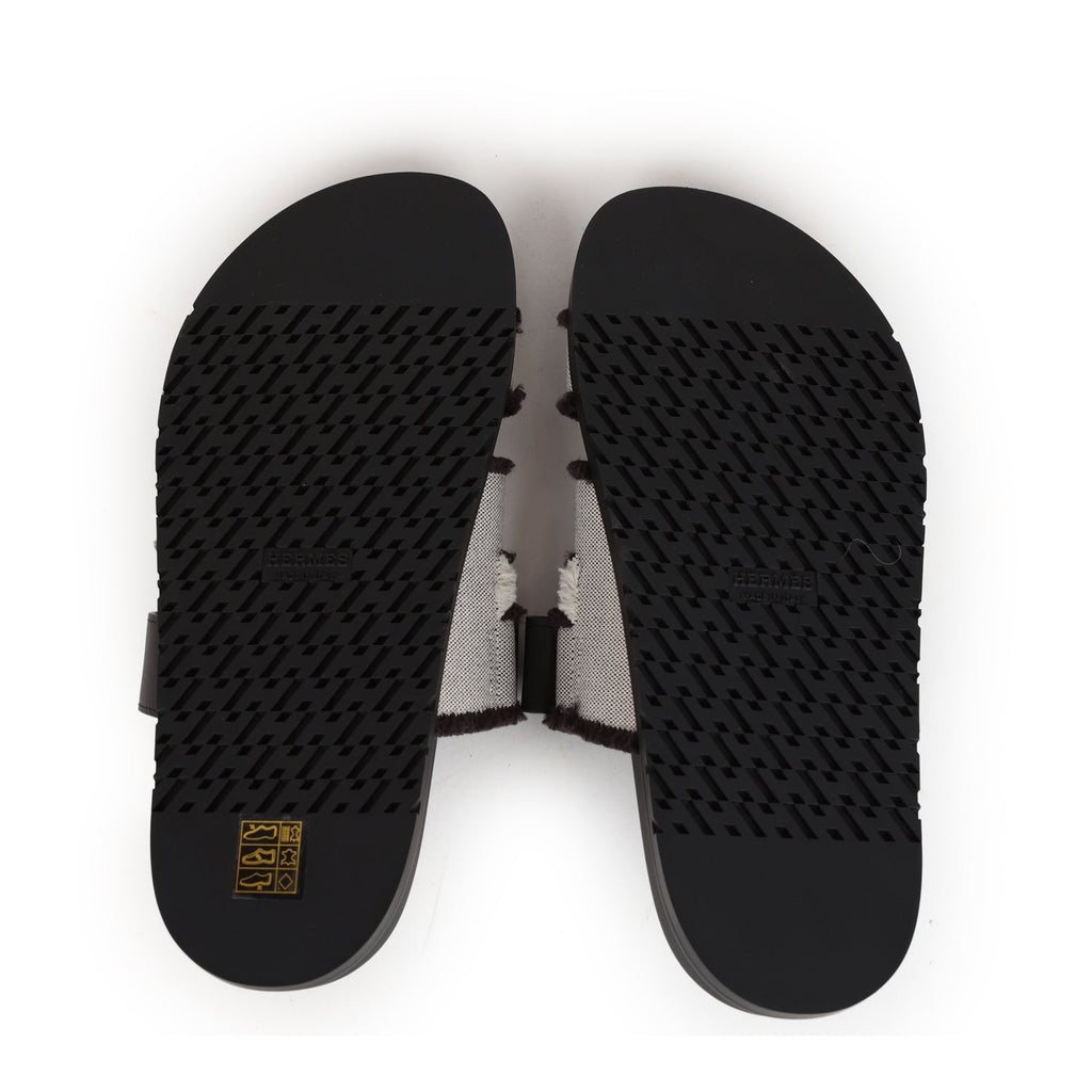 Hermes Chypre Techno Sandals Black/Prunoir Calfskin and Cavnas Palladium Hardware 39 EU