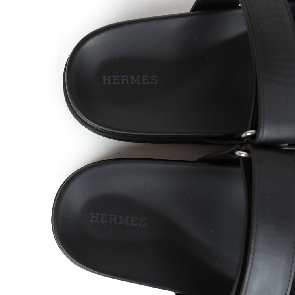 Hermes Chypre Sandals Black Calfskin 39