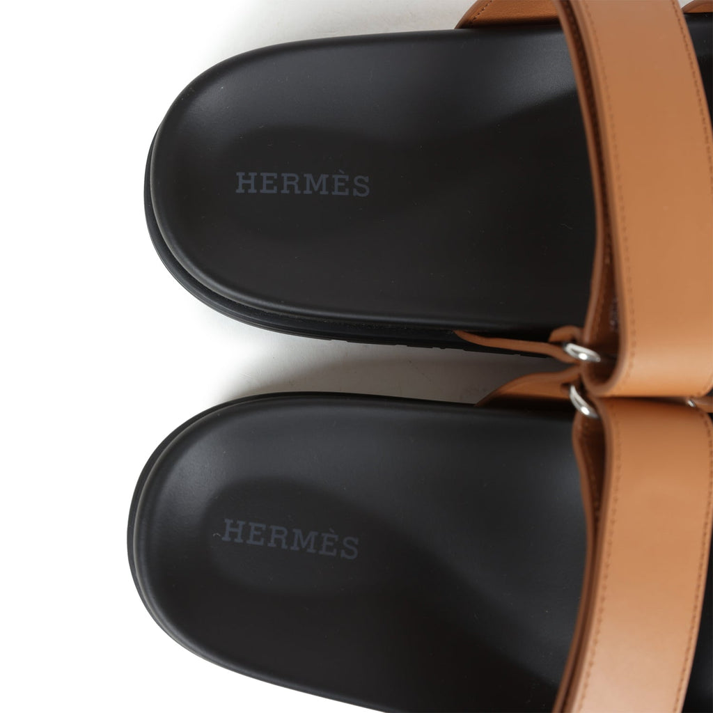 Hermes Chypre Techno Sandals Naturel Calfskin Palladium Hardware 39 EU