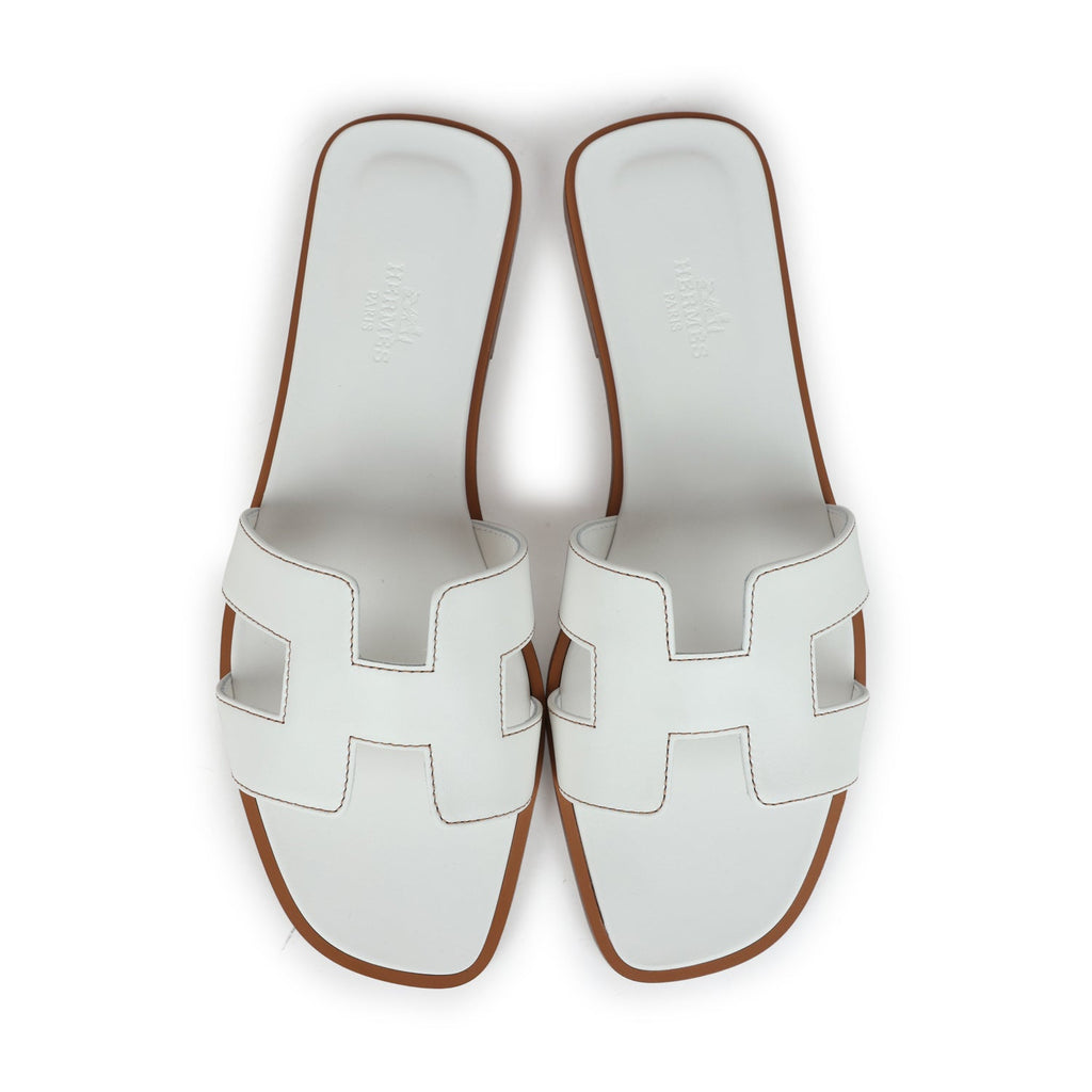 Hermes Oran Sandals White Box Calfskin 38 EU