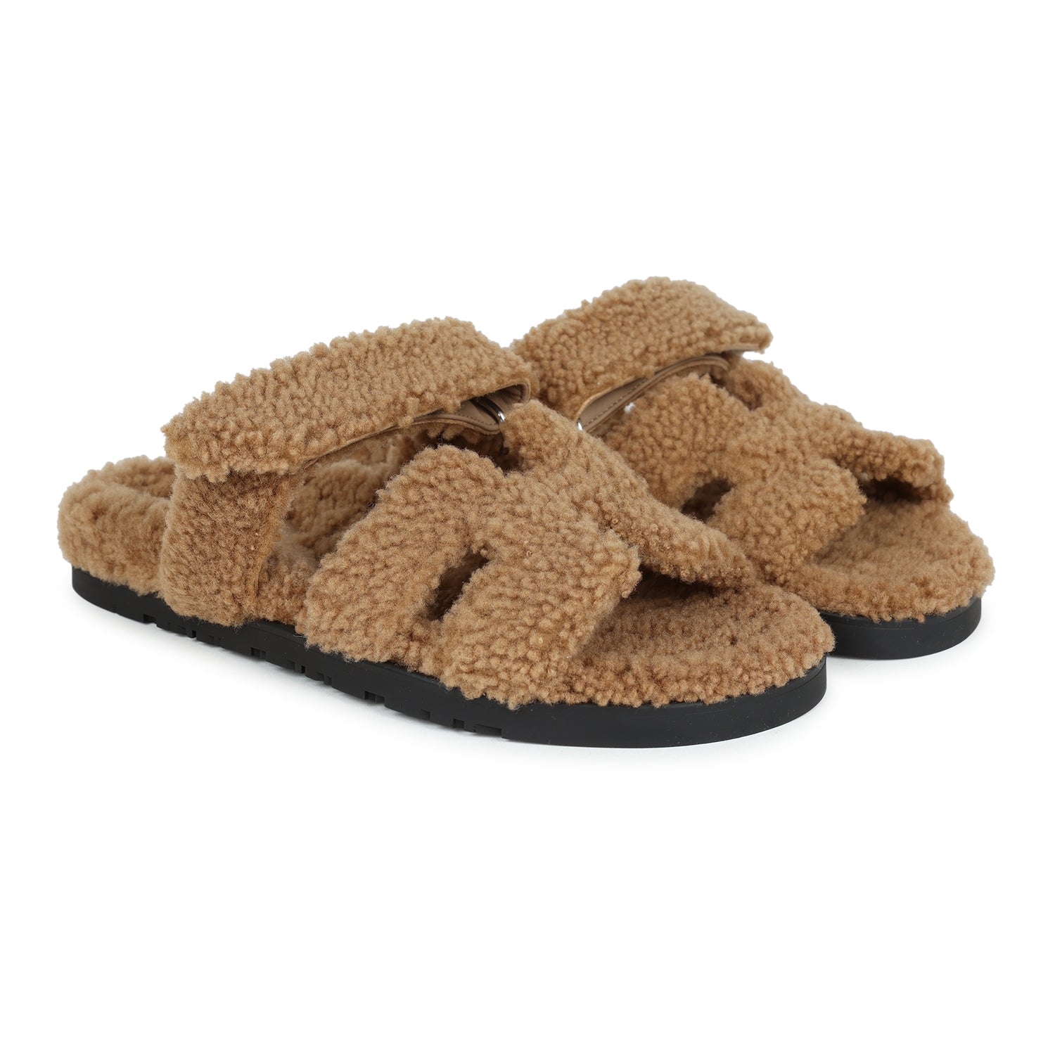 Chypre Sandal Beige shearling insole Black goatskin lining