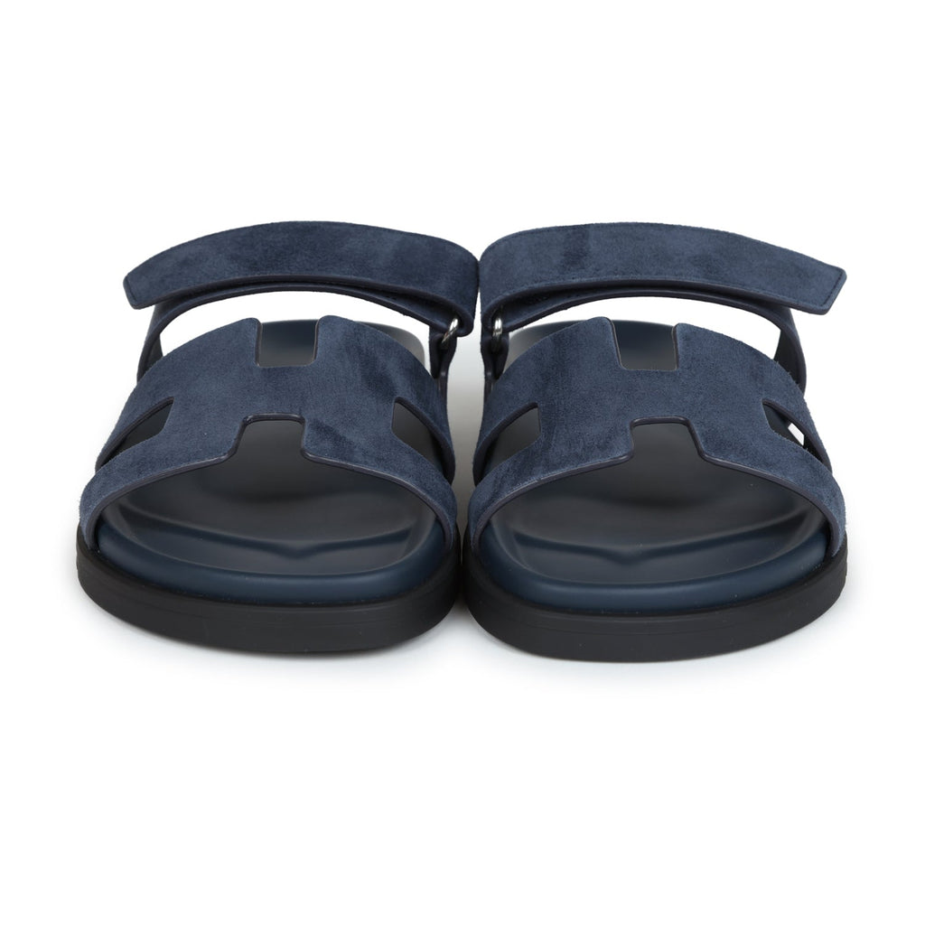 Hermes Chypre Techno Sandals Bleu Celeste Suede 38 EU Palladium Hardware