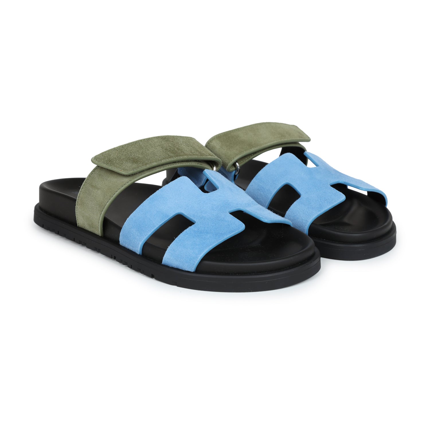 Hermes Chypre Techno Sandals Bleu Cameo/Vert Suede 36 EU Palladium Har ...