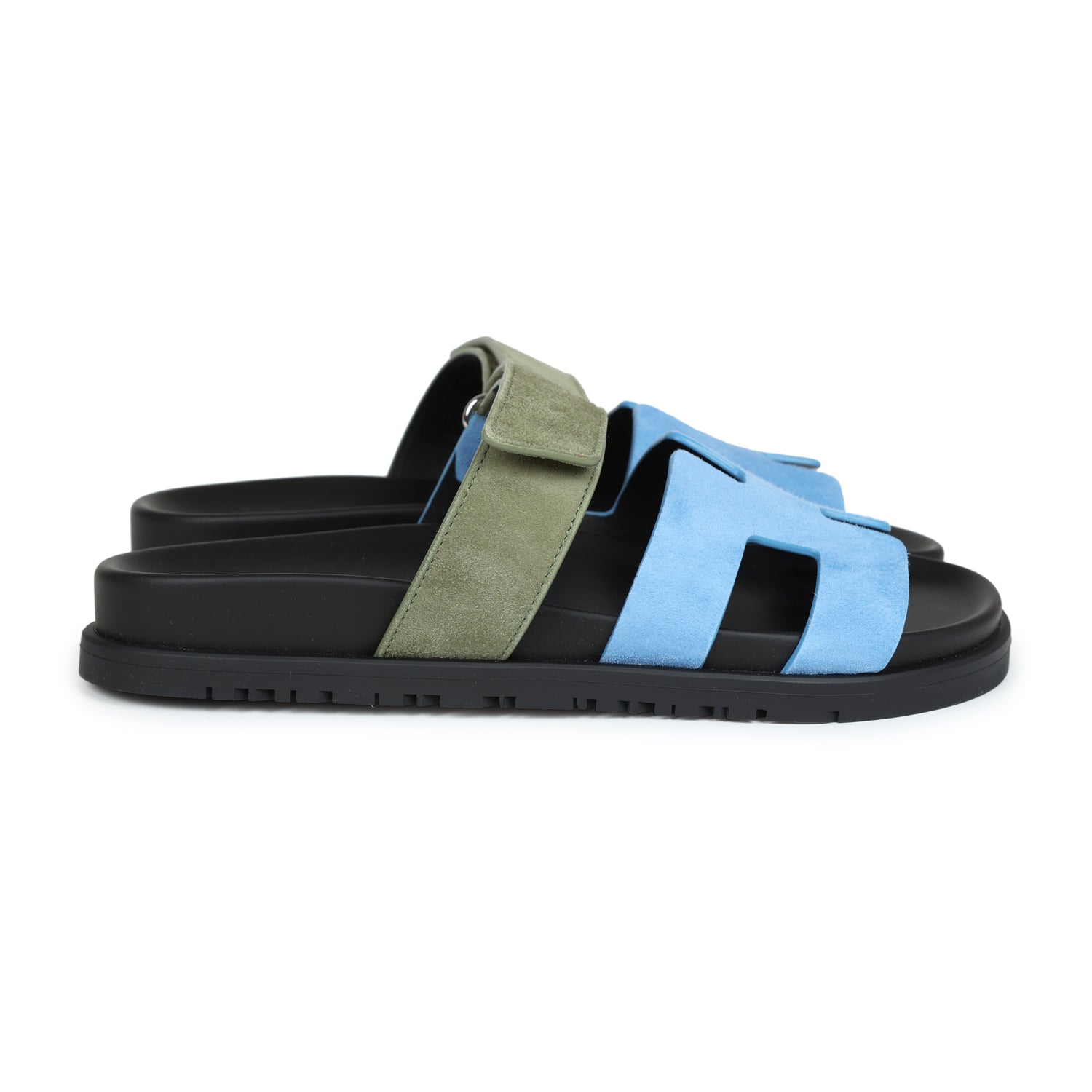 Hermes Chypre Techno Sandals Bleu Cameo/Vert Suede 36 EU Palladium Har