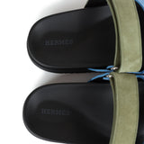 Hermes Chypre Techno Sandals Bleu Cameo/Vert Suede 36 EU Palladium Hardware