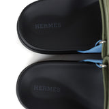 Hermes Chypre Techno Sandal Bleu Cameo/Vert Suede Palladium Hardware 37.5 EU