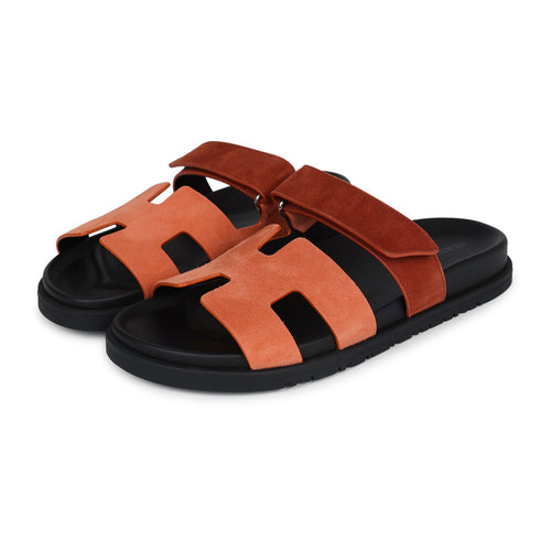 Hermes Chypre Techno Sandals Rose Bois De Santal/Rouge De Turin Suede Palladium Hardware 38 EU