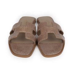 Hermes Oran Sandal Beige Argile Shiny Lizard 37.5 EU
