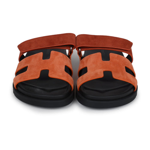 Hermes Chypre Techno Sandal  Rose Bois De Santal and Rouge De Turin Suede Palladium Hardware 37 EU