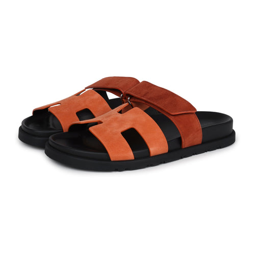 Hermes Chypre Techno Sandal  Rose Bois De Santal and Rouge De Turin Suede Palladium Hardware 37 EU