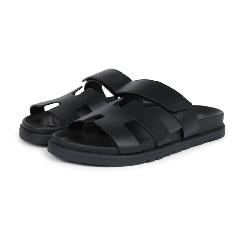 Hermes Chypre Techno Sandals Black Calfskin Palladium Hardware 36.5 EU