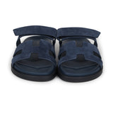 Hermes Chypre Techno Sandals Blue Celeste Suede Palladium Hardware 37.5 EU