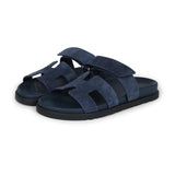 Hermes Chypre Techno Sandals Blue Celeste Suede Palladium Hardware 37.5 EU