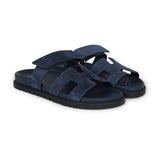 Hermes Chypre Techno Sandals Blue Celeste Suede Palladium Hardware 37.5 EU