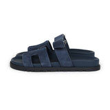 Hermes Chypre Techno Sandals Blue Celeste Suede Palladium Hardware 37.5 EU