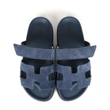 Hermes Chypre Techno Sandals Blue Celeste Suede Palladium Hardware 37.5 EU