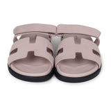 Hermes Chypre Techno Sandals Rose Porcelaine Suede Palladium Hardware 40 EU