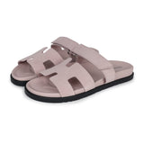 Hermes Chypre Techno Sandals Rose Porcelaine Suede Palladium Hardware 40 EU