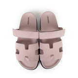 Hermes Chypre Techno Sandals Rose Porcelaine Suede Palladium Hardware 40 EU