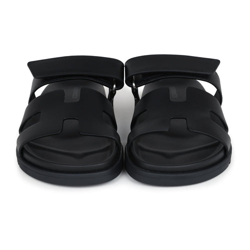 Hermes Chypre Techno Sandals Black Calfskin Palladium Hardware 37 EU
