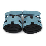 Hermes Chypre Techno Sandals Bleu Mineral Suede Palladium Hardware 37 EU