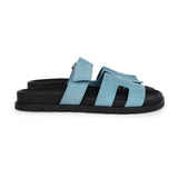 Hermes Chypre Techno Sandals Bleu Mineral Suede Palladium Hardware 37 EU