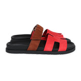 Hermes Chypre Techno Sandal Rouge Cinetique & Gold Suede Palladium Hardware 38.5 EU