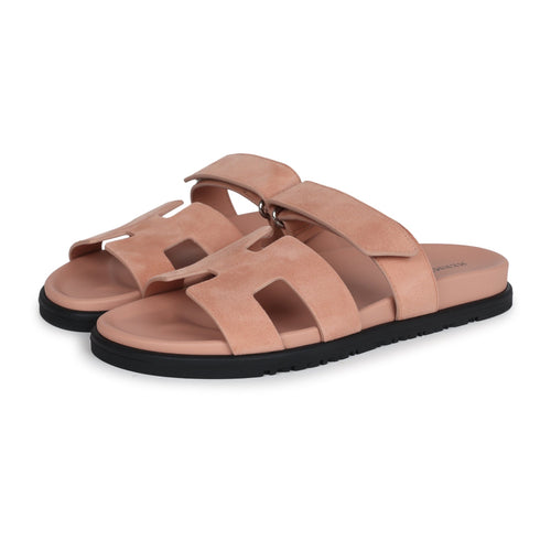 Hermes Chypre Techno Sandal Nude Suede Palladium Hardware 38 EU